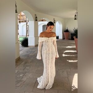 Sheer Lace Maxi Dress Off the Shoulder Bell Sleeves Size Medium